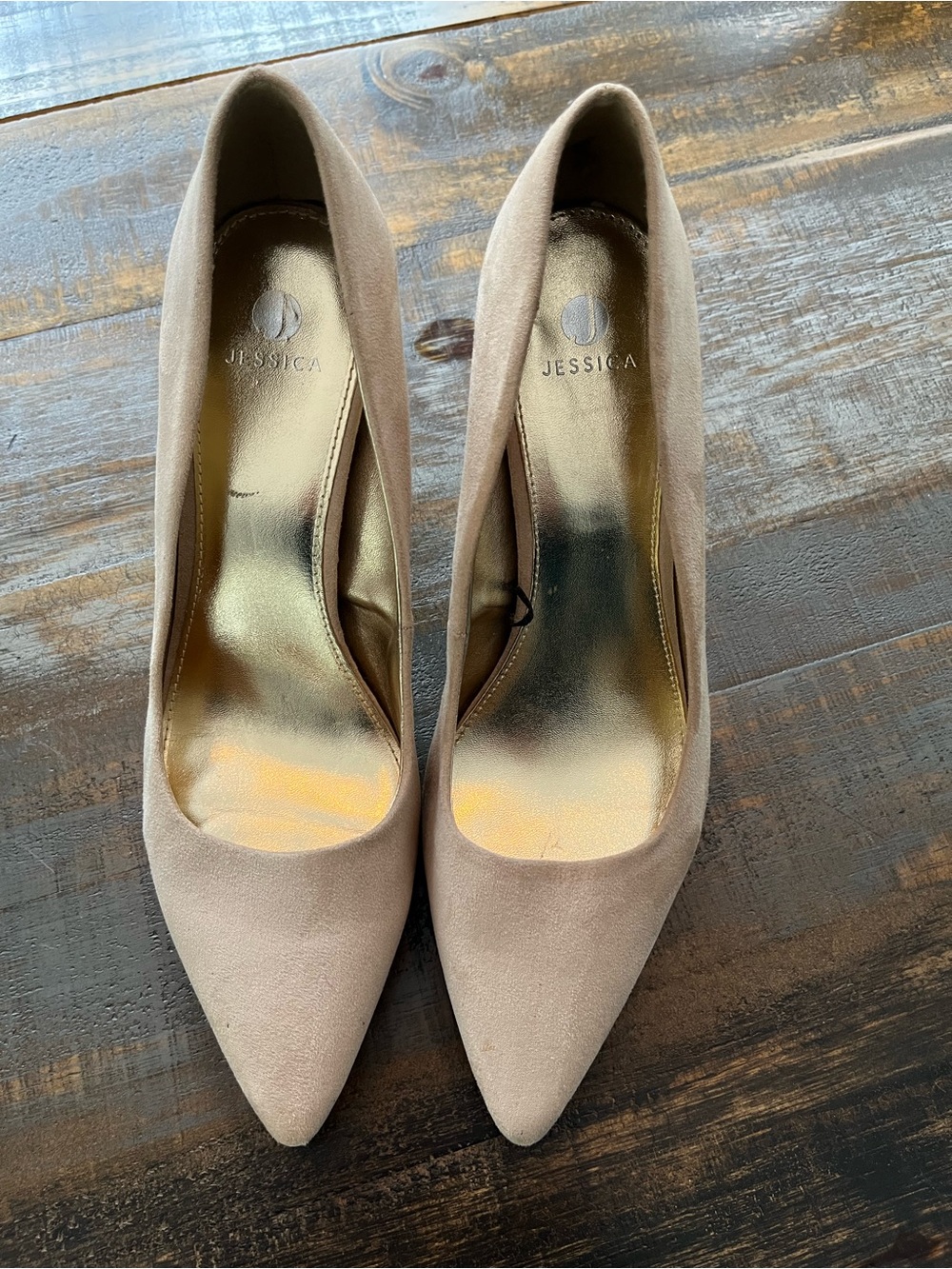 Jessica Taupe Suede Pointed-Toe Heels